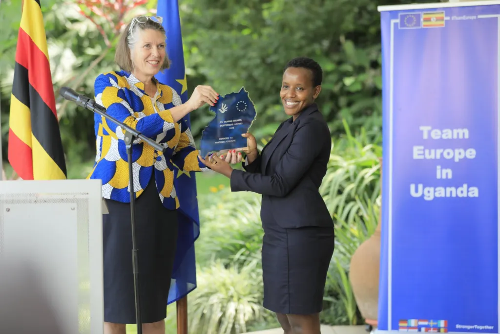 Her Excellency Karin Boven, Ambassador of the Netherlands presents Journalist Agatha Atuhaire with 2023 EU Human Rights Defenders award