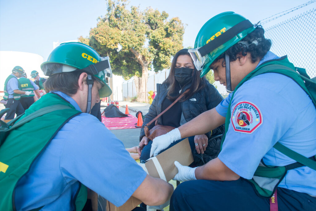 Los Angeles Fire Department Explorers doing hands on CERT training.